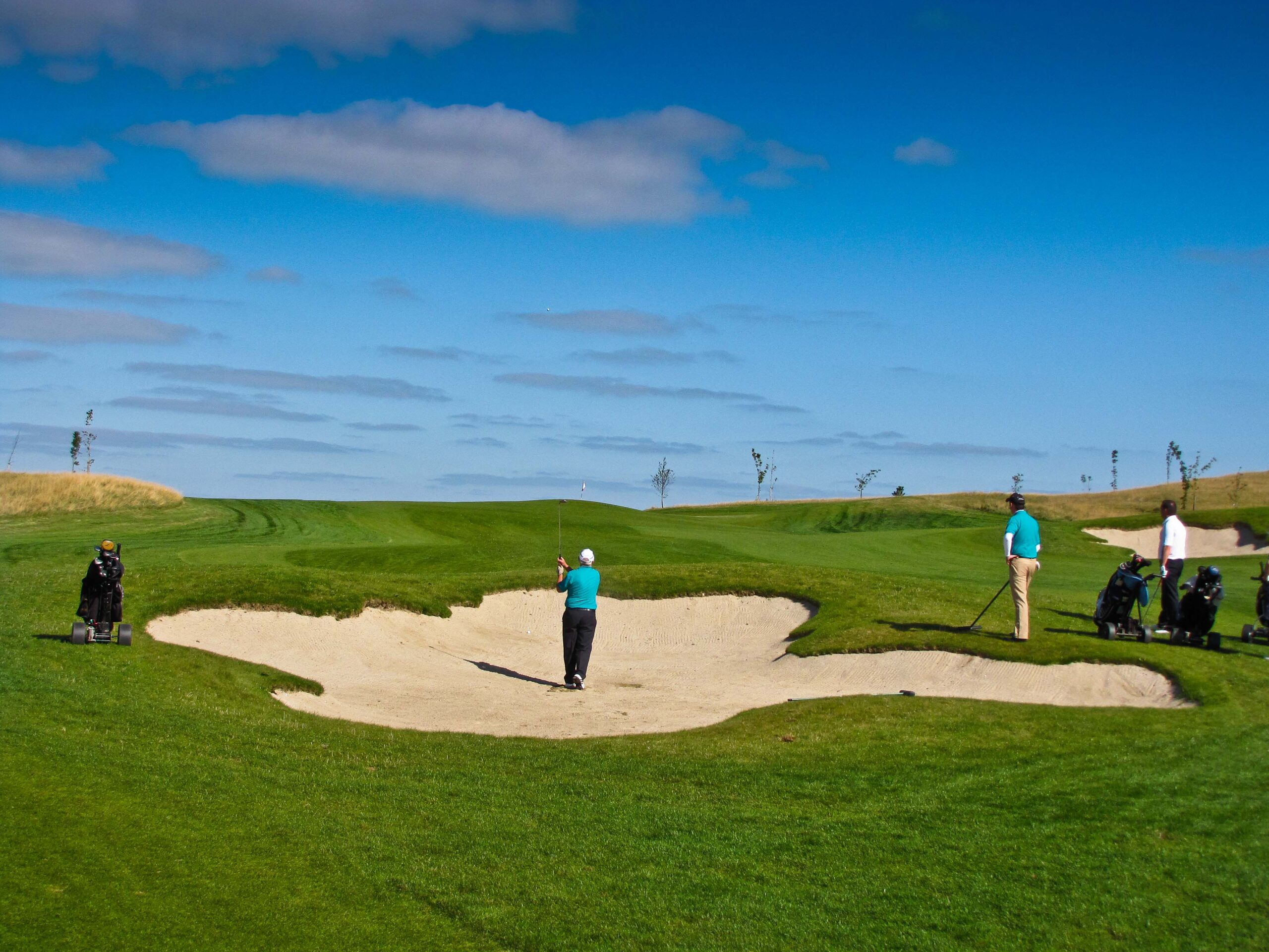 Hole 2 Par 4 | 356 yards | S.I 11 The longer hitters will drive over the bunkers which will leave an easier approach shot to a green with a mound on the front of the green making it protected from errand shots.